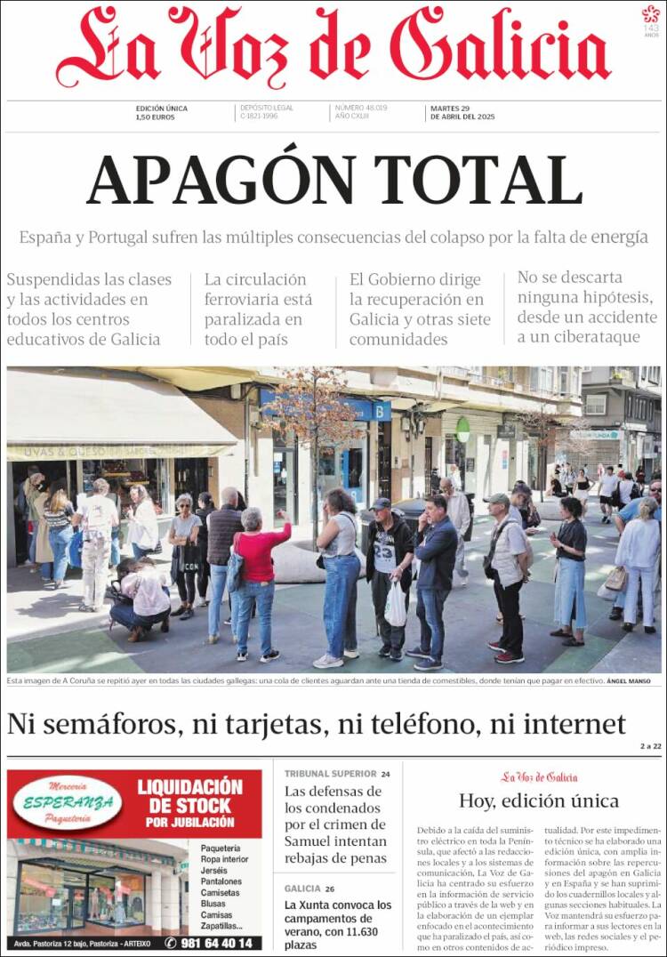 Portada de La Voz de Galicia (España)