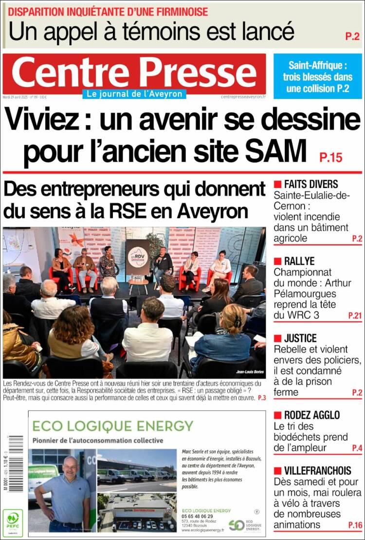 Portada de Centre Presse (Francia)