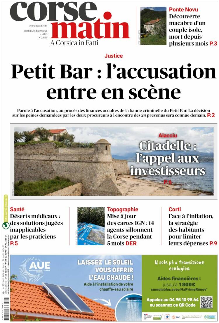 Portada de Corse-Matin (Francia)