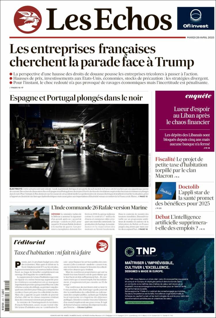 Portada de Les Echos (Francia)