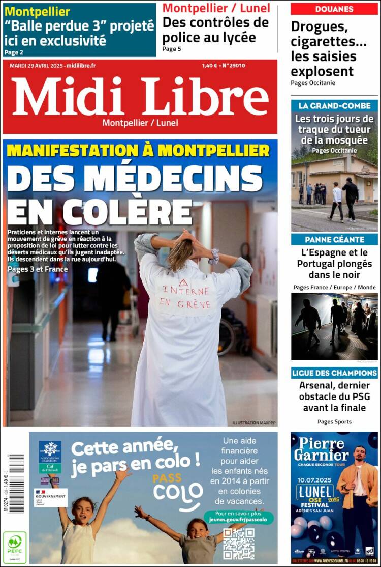 Portada de Midi Libre (Francia)