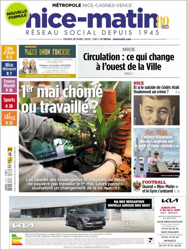 Portada de Nice-Matin (Francia)