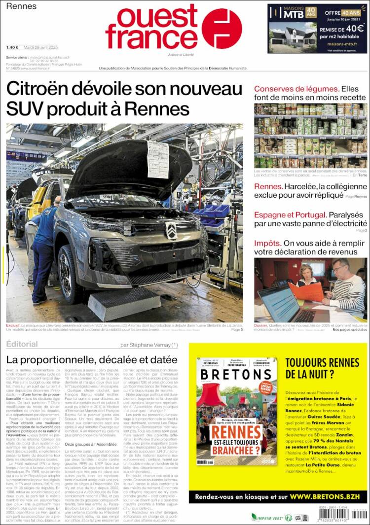 Portada de Ouest France (Francia)