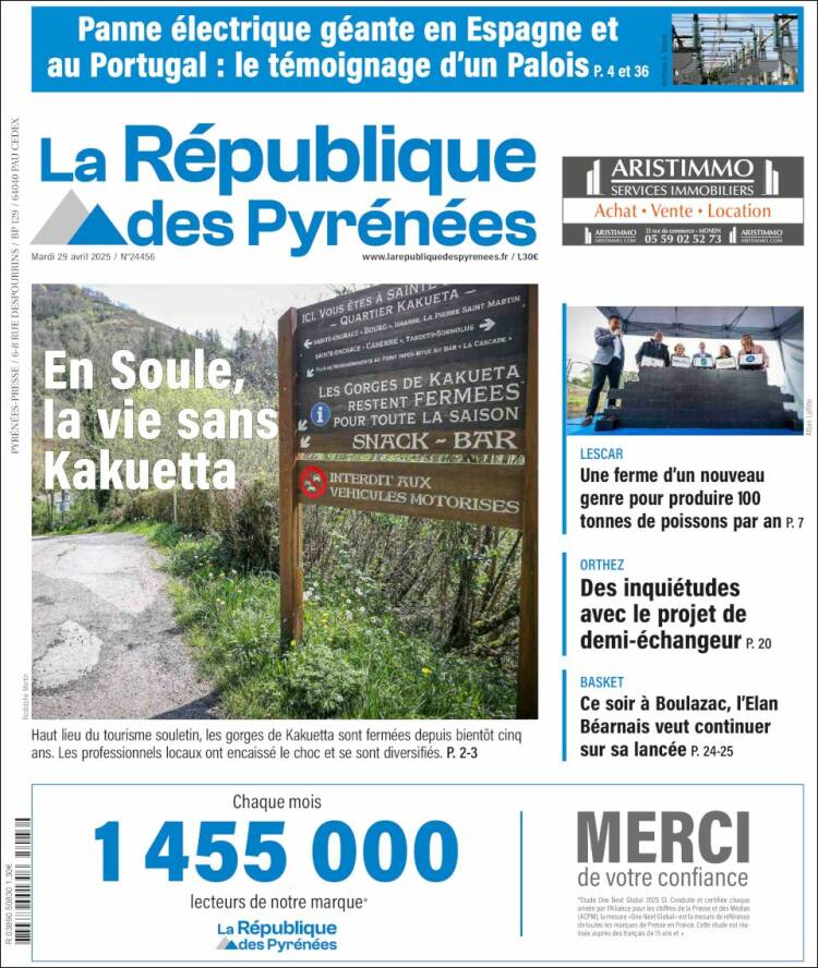 Portada de La République des Pyrénées (Francia)
