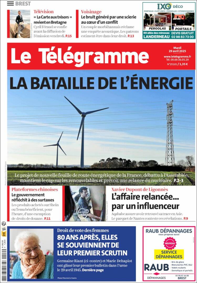 Portada de Télégramme (Francia)