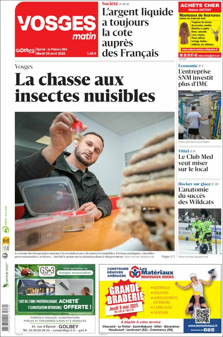 Portada de Vosges Matin (Francia)
