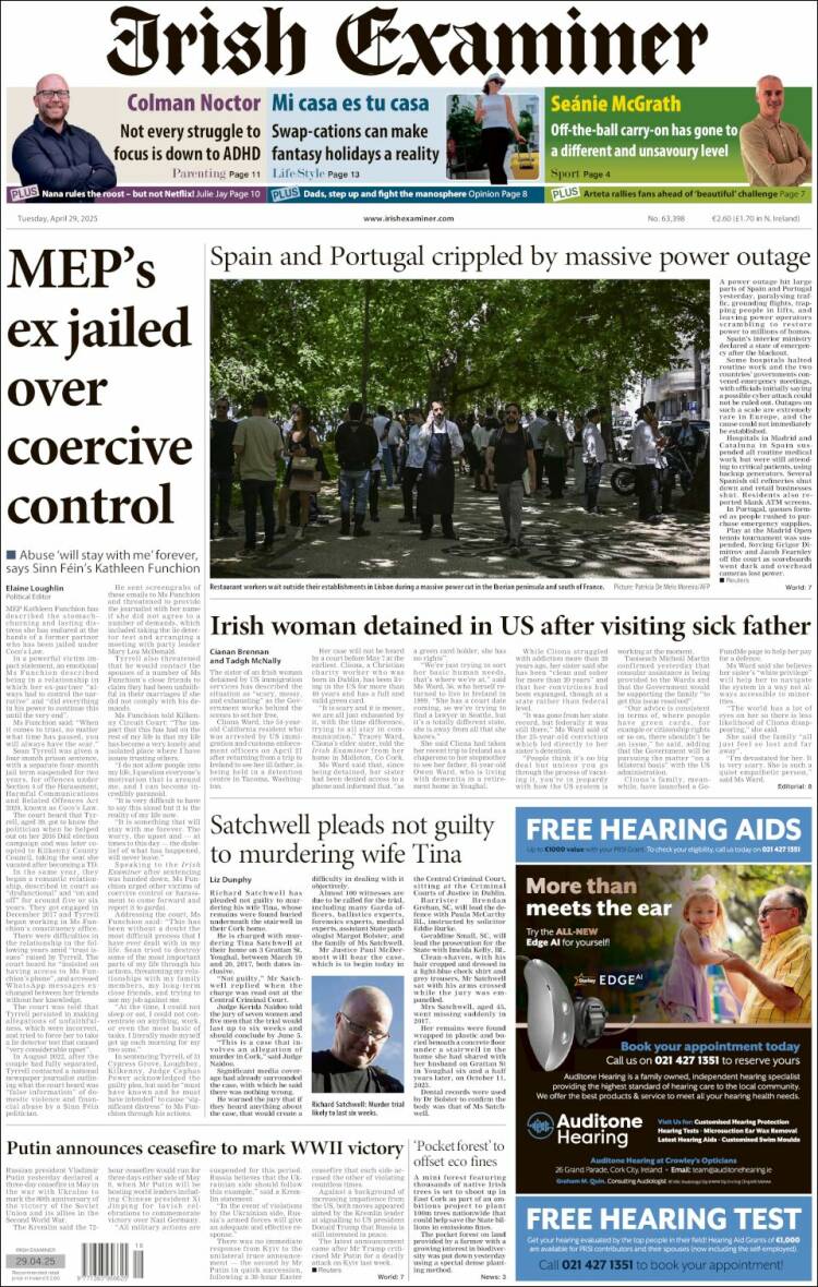 Portada de Irish Examiner (Irlanda)