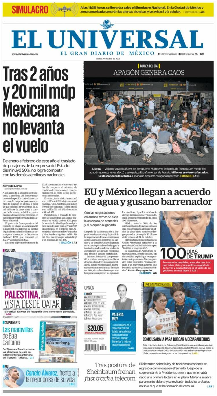 Portada de El Universal (México)
