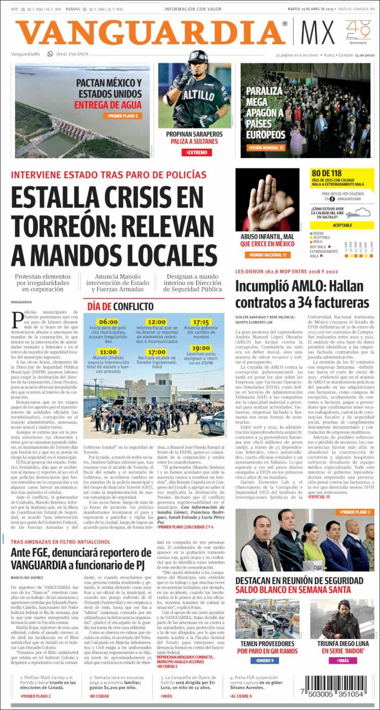 Portada de Vanguardia (México)