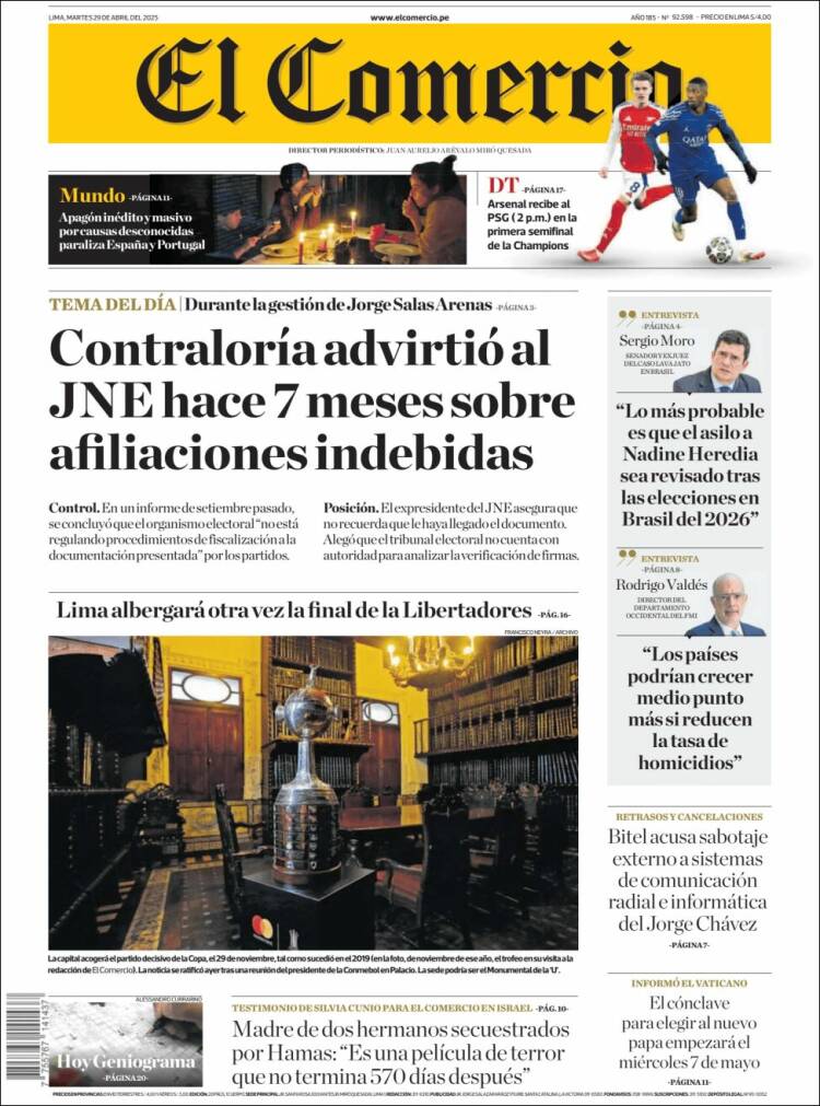 Portada de El Comercio (Per&uacute;)