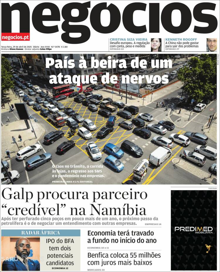Portada de Jornal de Negócios (Portugal)