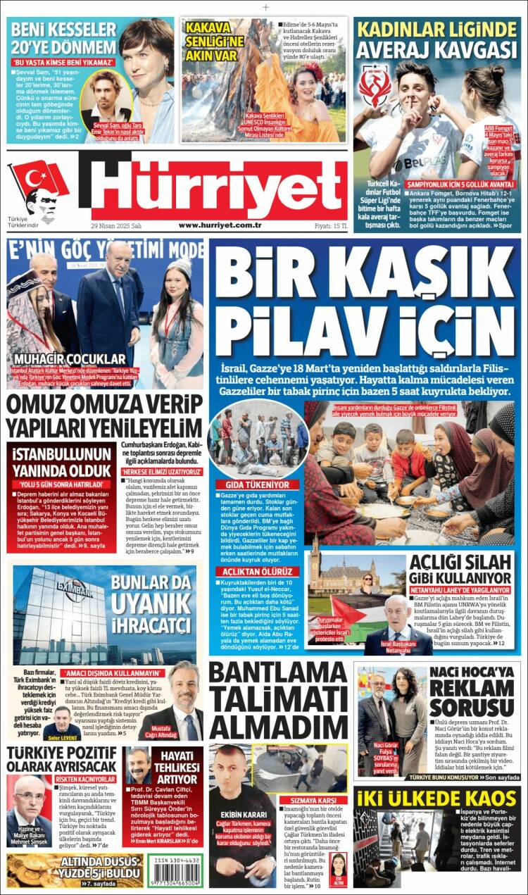 Portada de Hürriyet (Turqu&iacute;a)