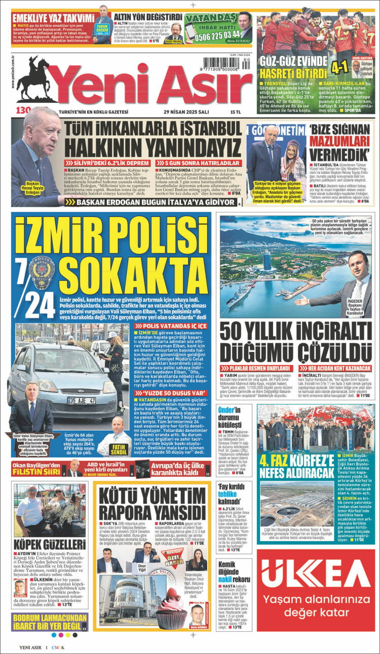 Portada de Yeni Asır (Turqu&iacute;a)