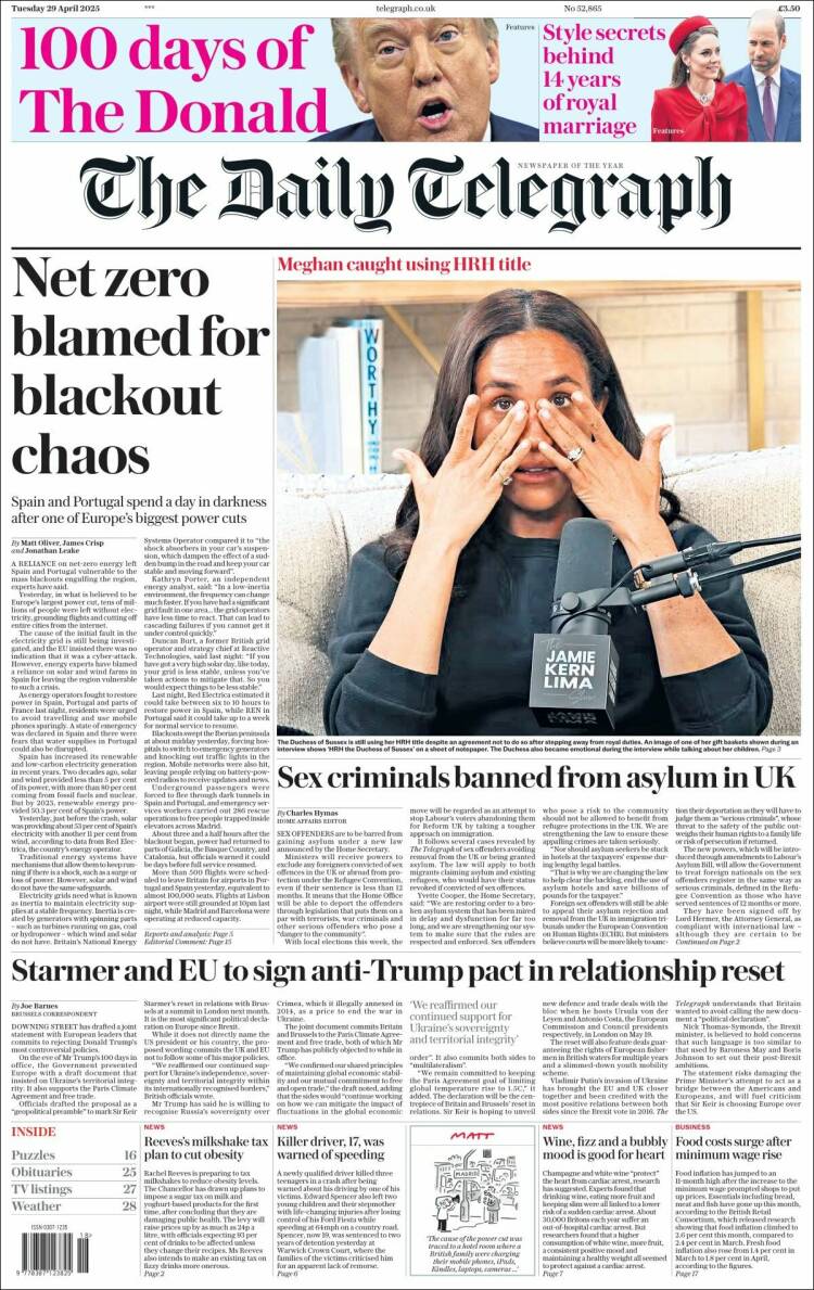Portada de Daily Telegraph (Reino Unido)