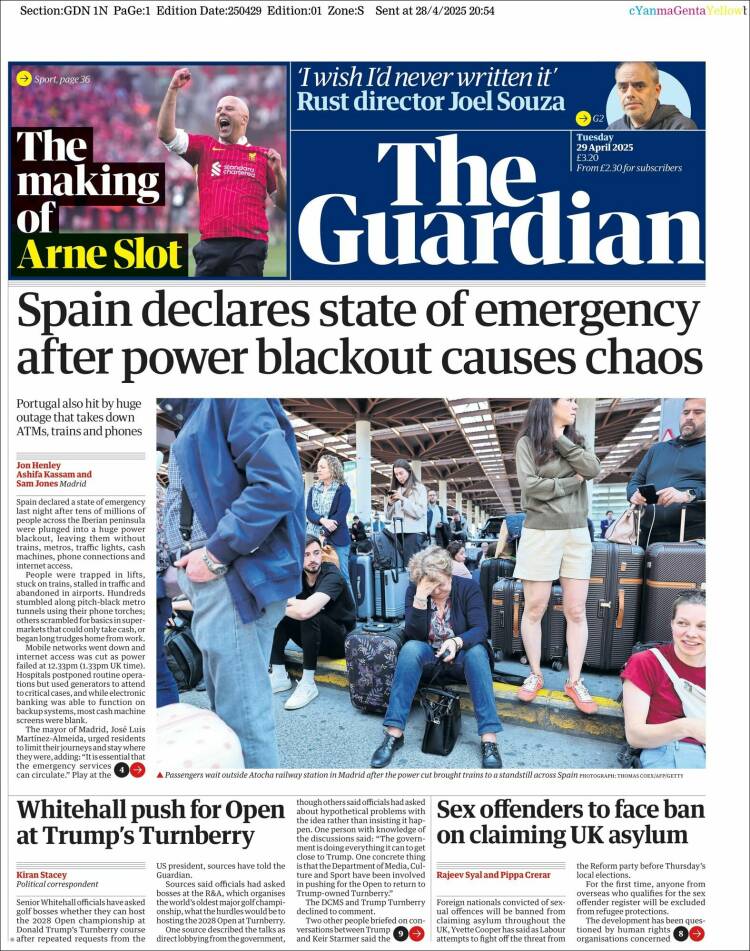 Portada de The Guardian (Reino Unido)