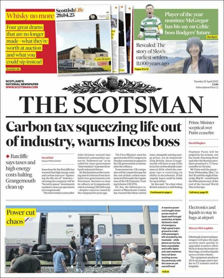 Portada de The Scotsman (Reino Unido)