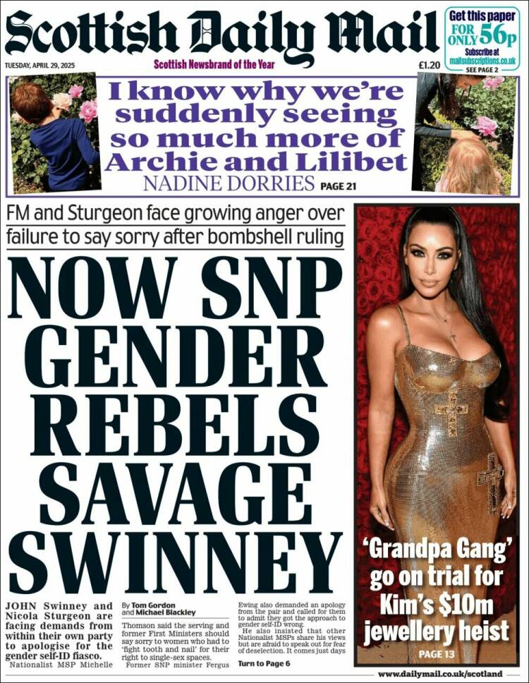 Portada de Scottish Daily Mail (Reino Unido)