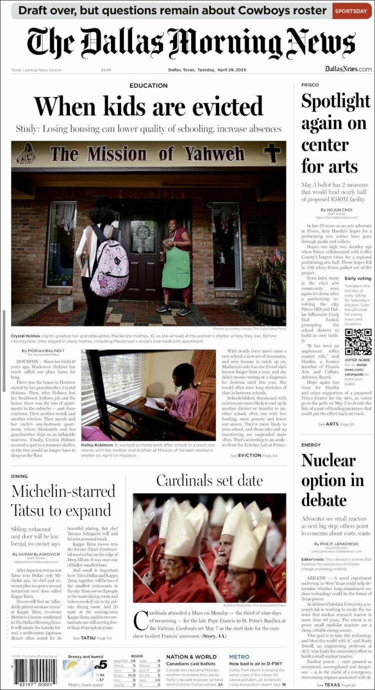 Portada de Dallas Morning News (USA)