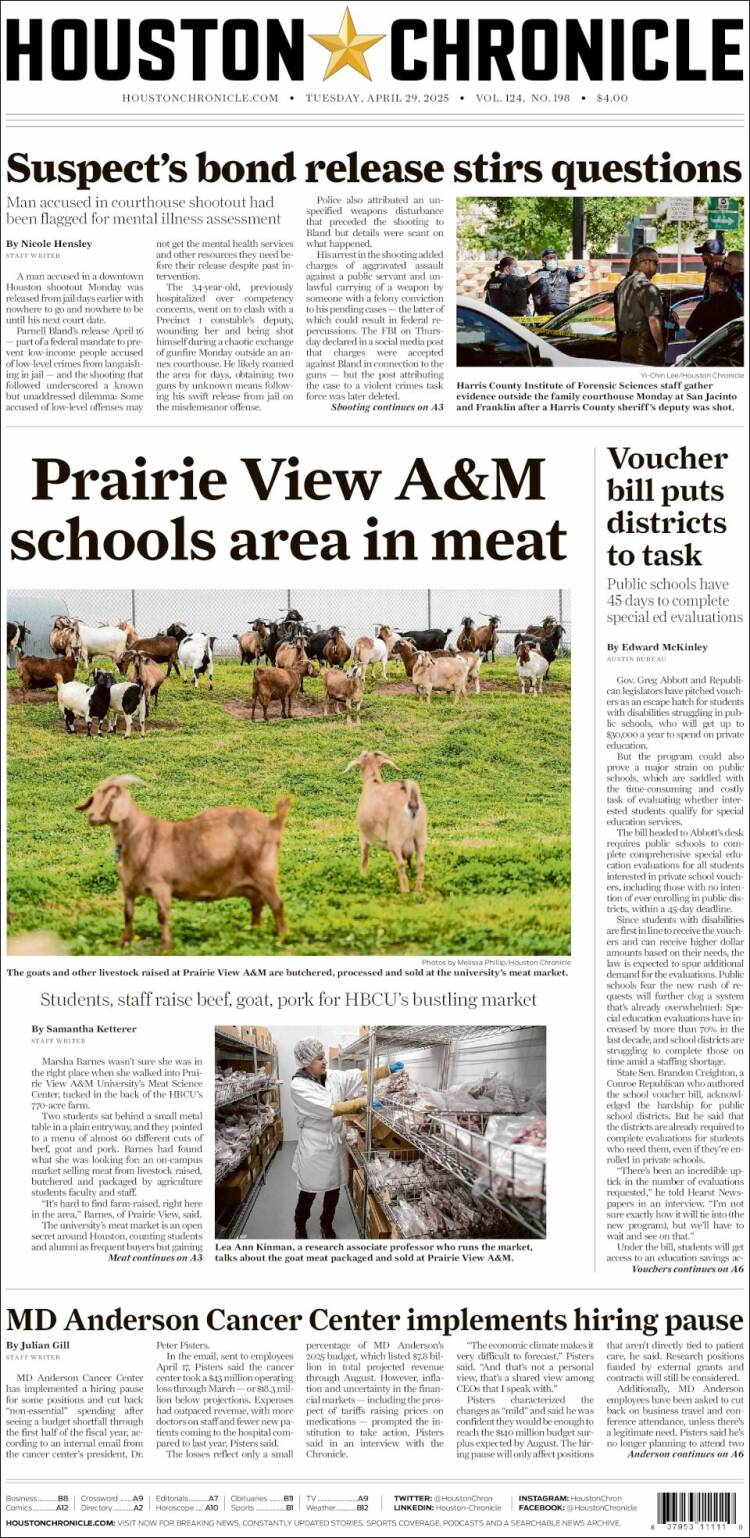 Portada de Houston Chronicle (USA)