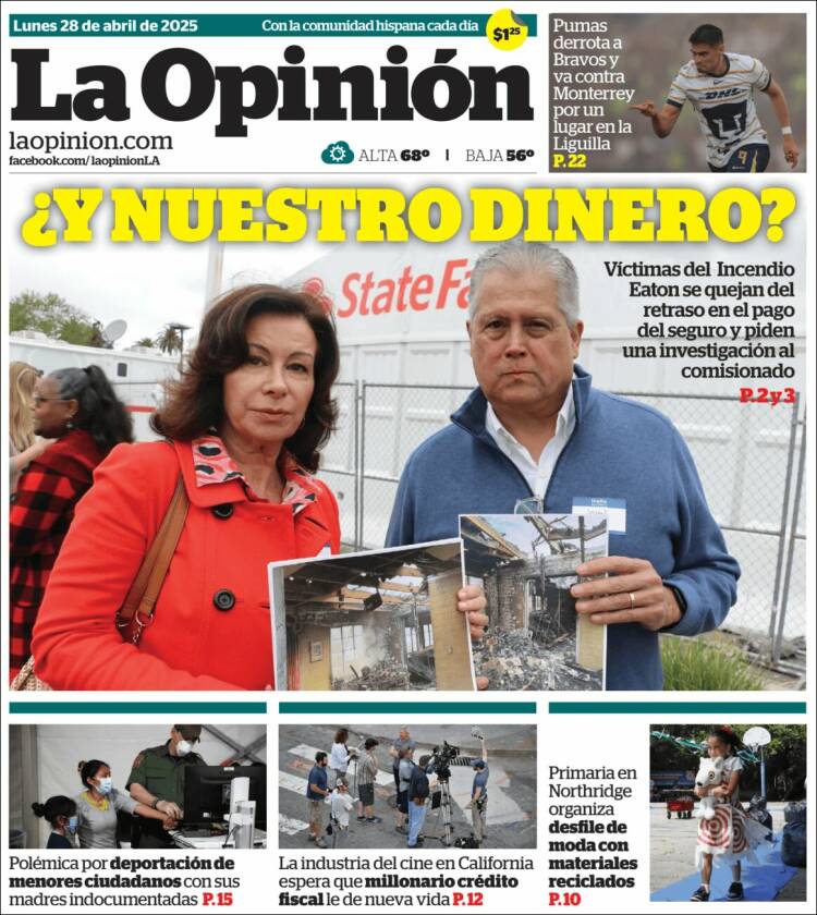 Portada de La Opinión (USA)