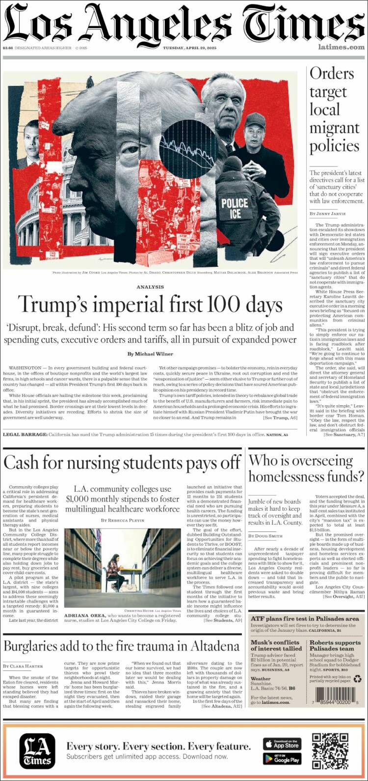 Portada de Los Angeles Times (USA)