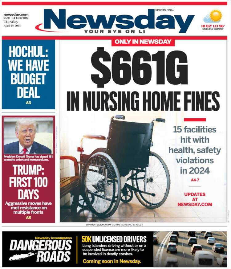 Portada de Newsday (USA)