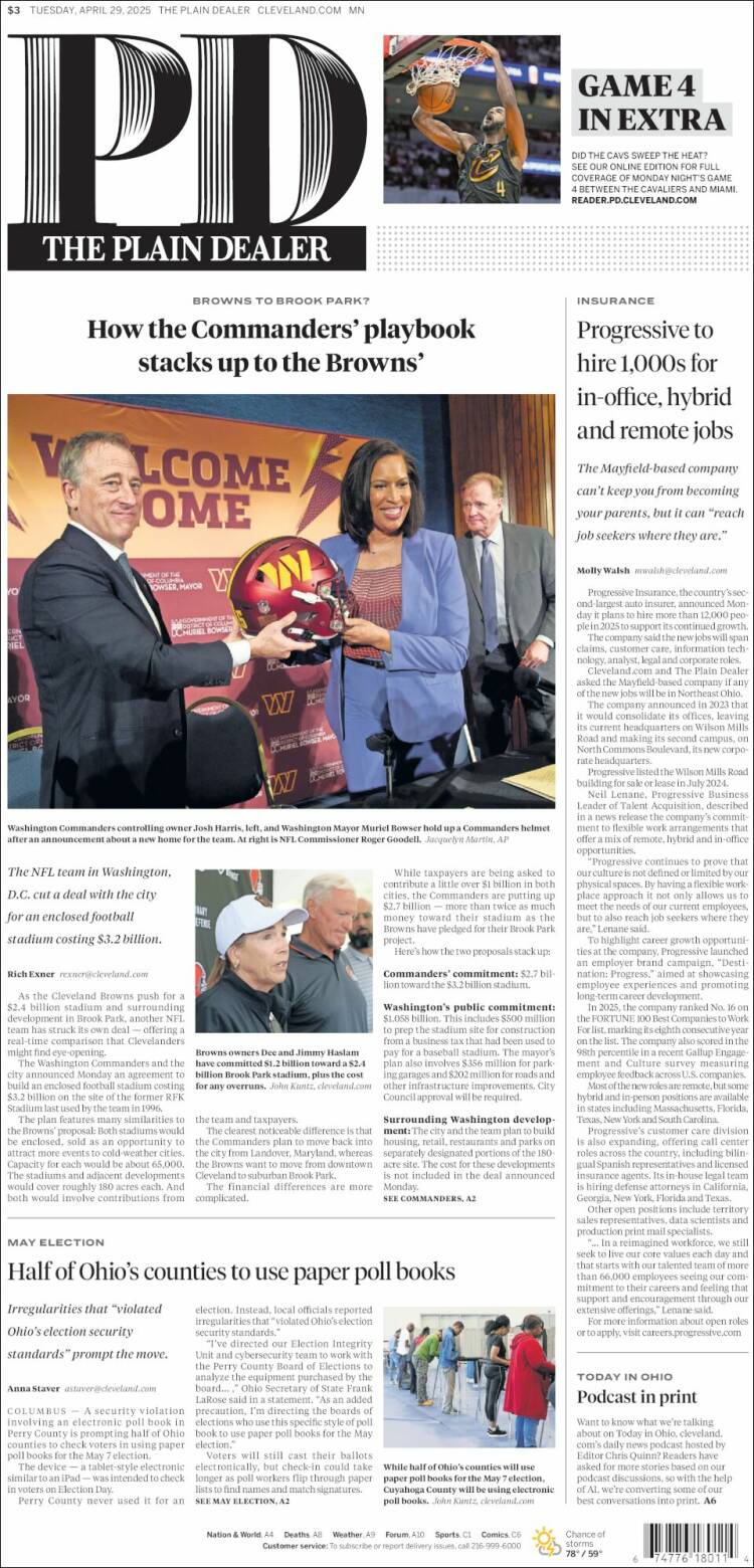 Portada de The Plain Dealer (États-Unis)