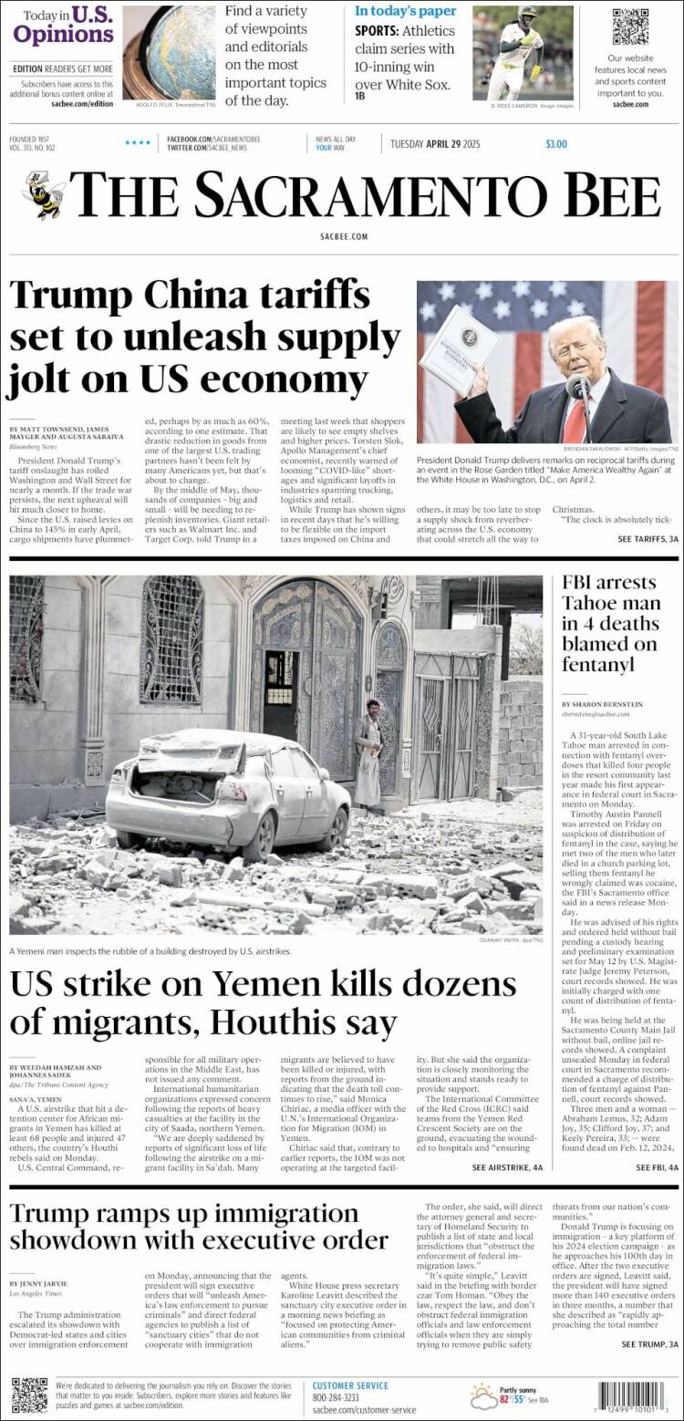 Portada de The Sacramento Bee (USA)