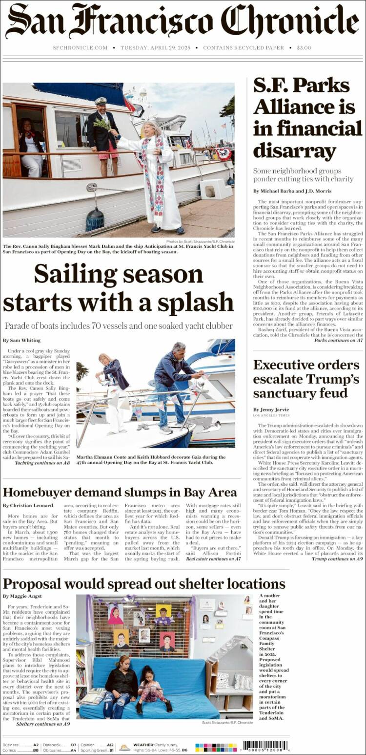 Portada de San Francisco Chronicle (USA)