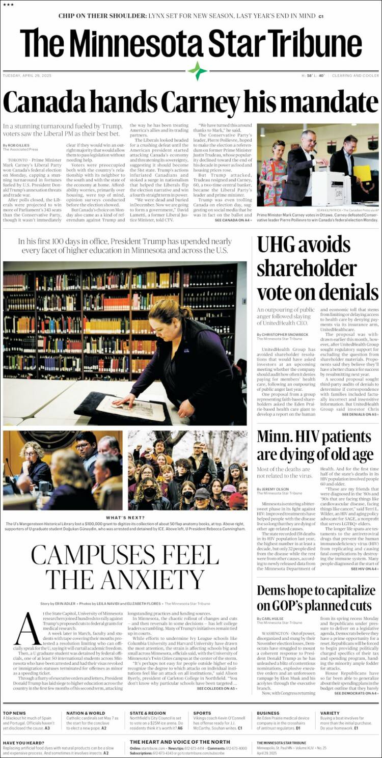 Portada de Star Tribune (USA)