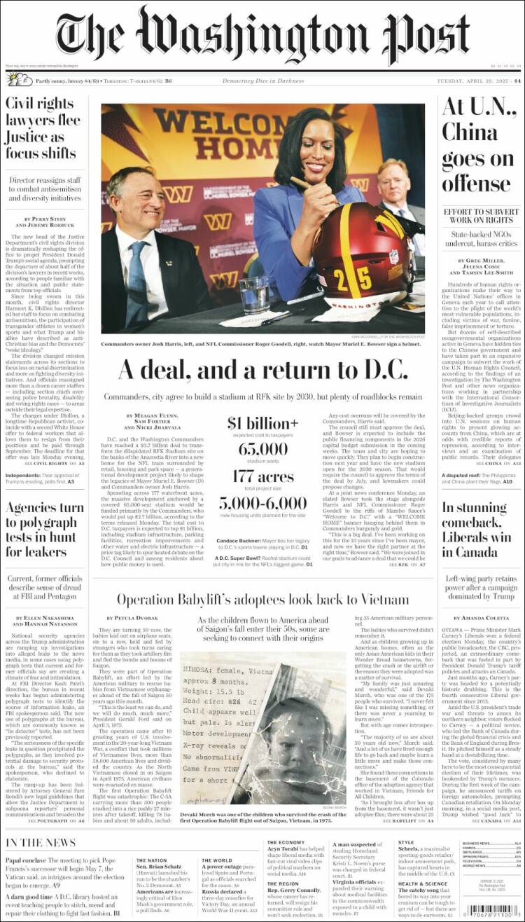 Portada de The Washington Post (USA)