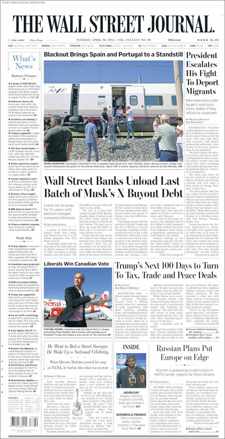 Portada de Wall Street Journal (États-Unis)