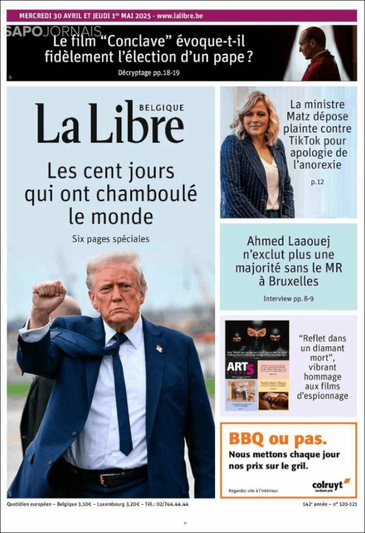 Portada de La Libre.be (B&eacute;lgica)