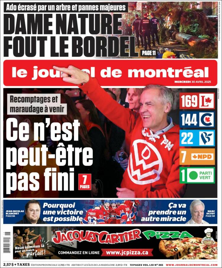 Portada de Le Journal de Montréal (Canadá)