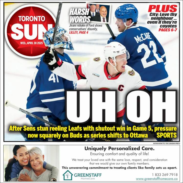 Portada de The Toronto Sun (Canadá)