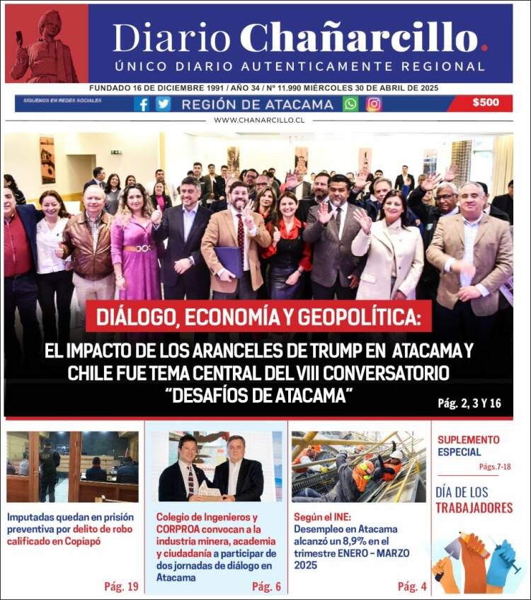 Portada de Diario Chañarcillo (Chile)