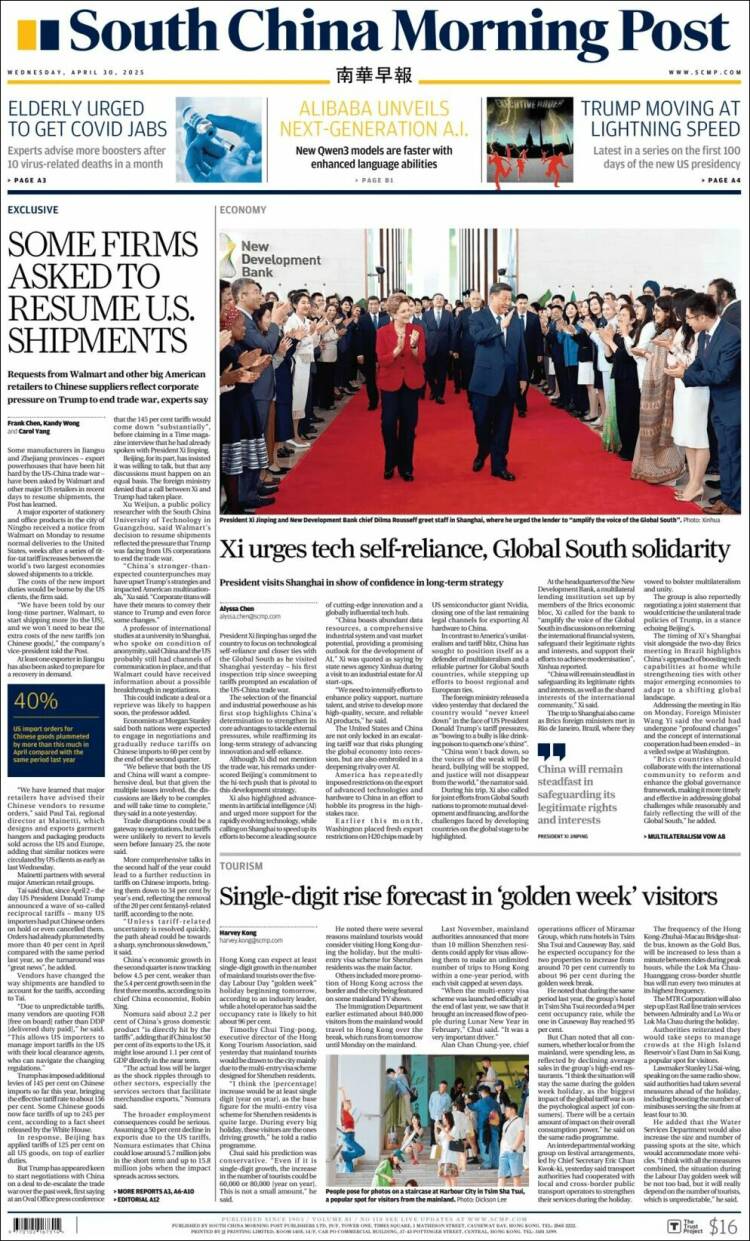 Portada de South China Morning Post (China)