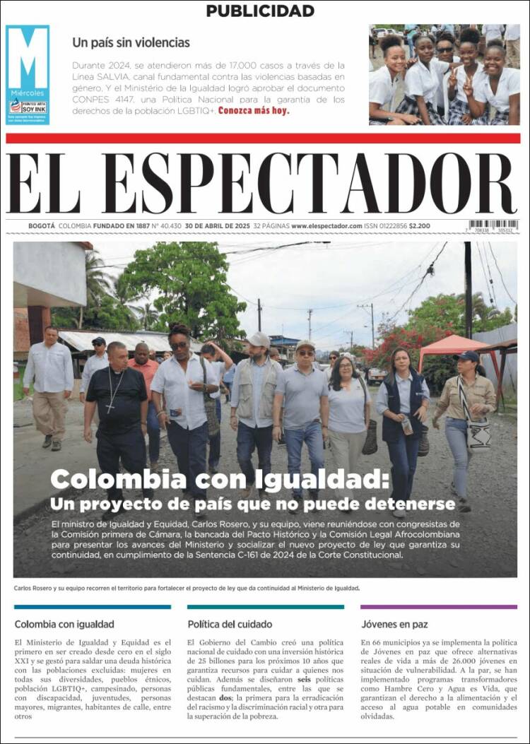 Portada de El Espectador (Colombie)