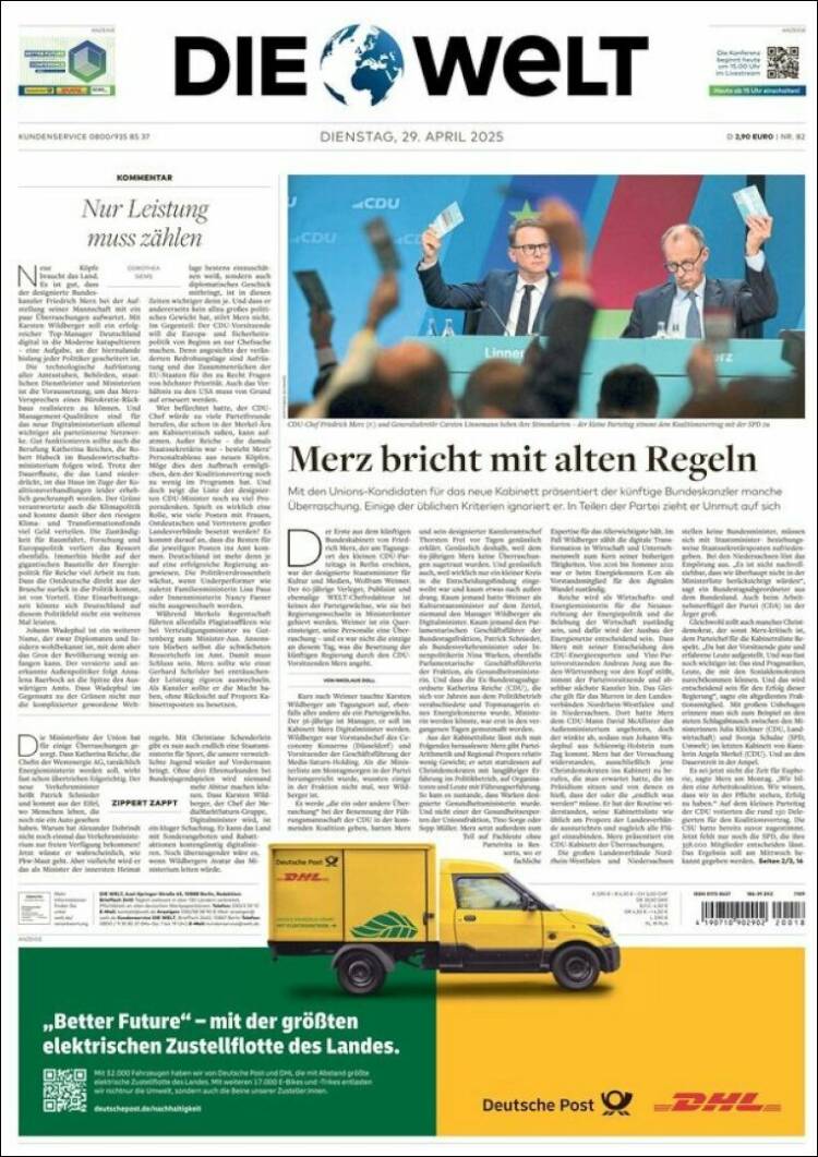 Portada de Die Welt (Alemania)