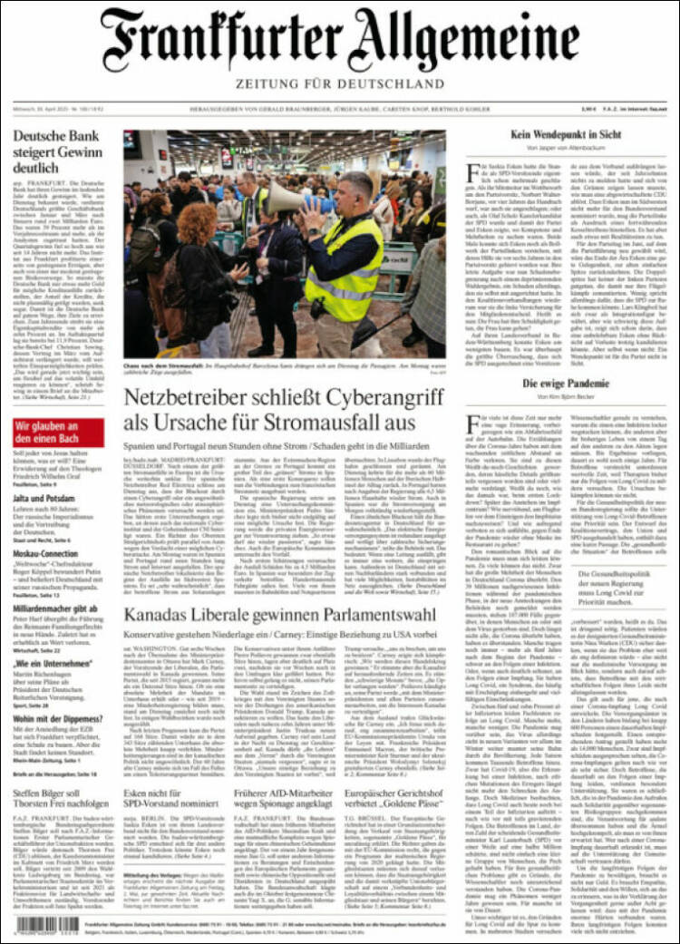 Portada de Frankfurter Allgemeine (Alemania)