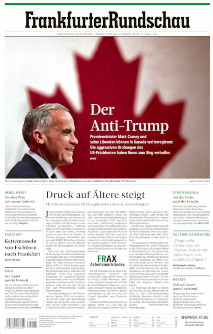 Portada de Frankfurter Rundschau (Alemania)