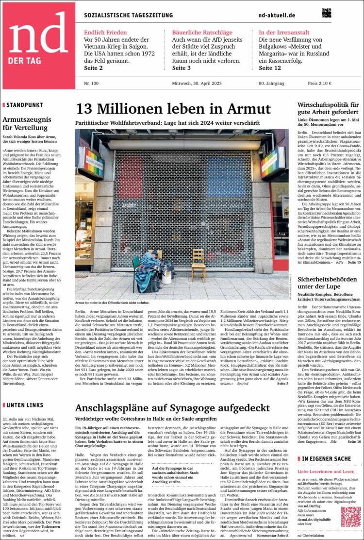 Portada de Neues Deutschland (Alemania)