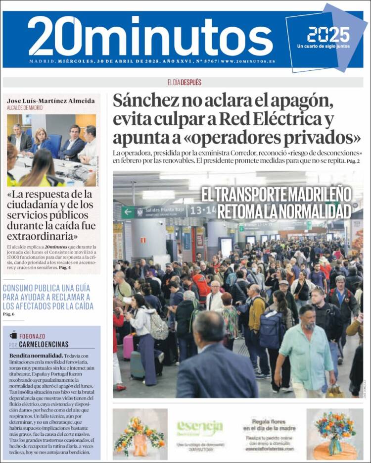Portada de 20 Minutos - Madrid (España)