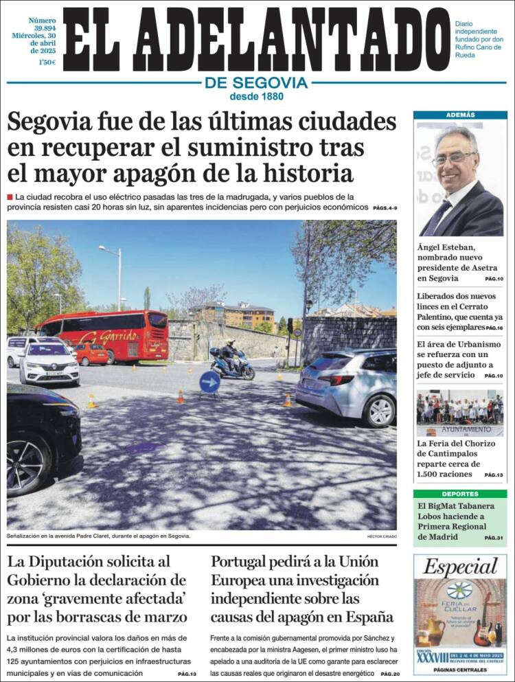 Portada de El Adelantado de Segovia (España)