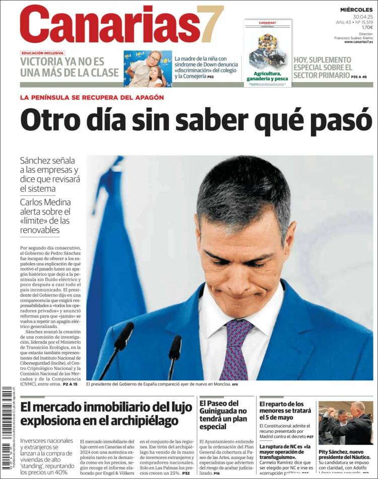 Portada de Canarias 7 (España)