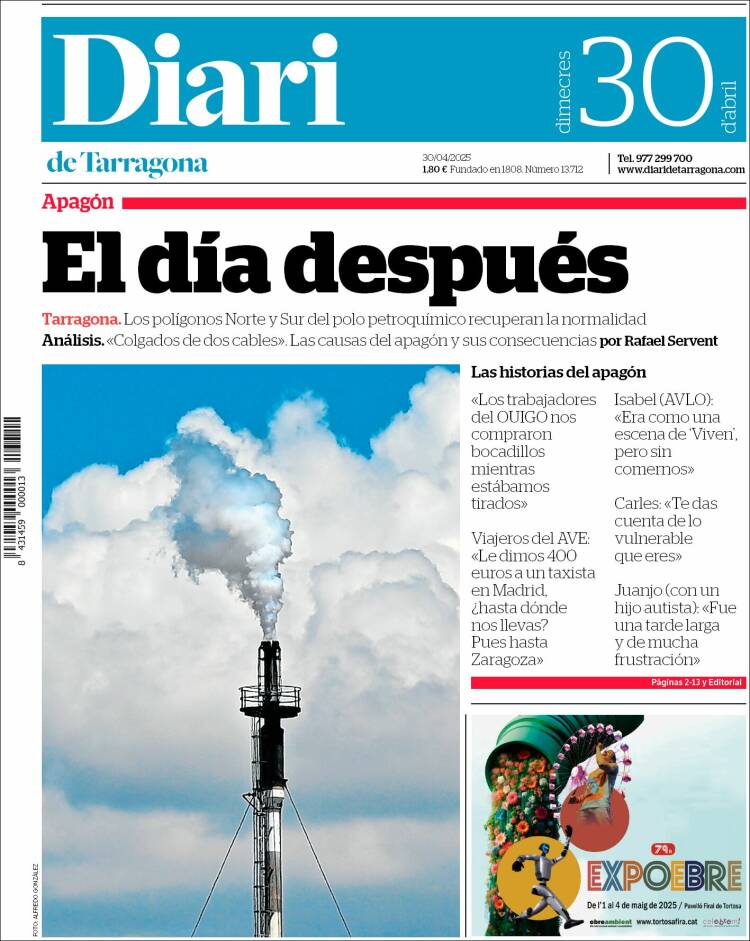 Portada de Diari de Tarragona (España)