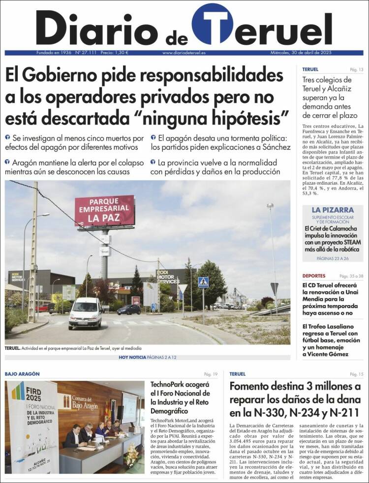 Portada de Diario de Teruel (España)