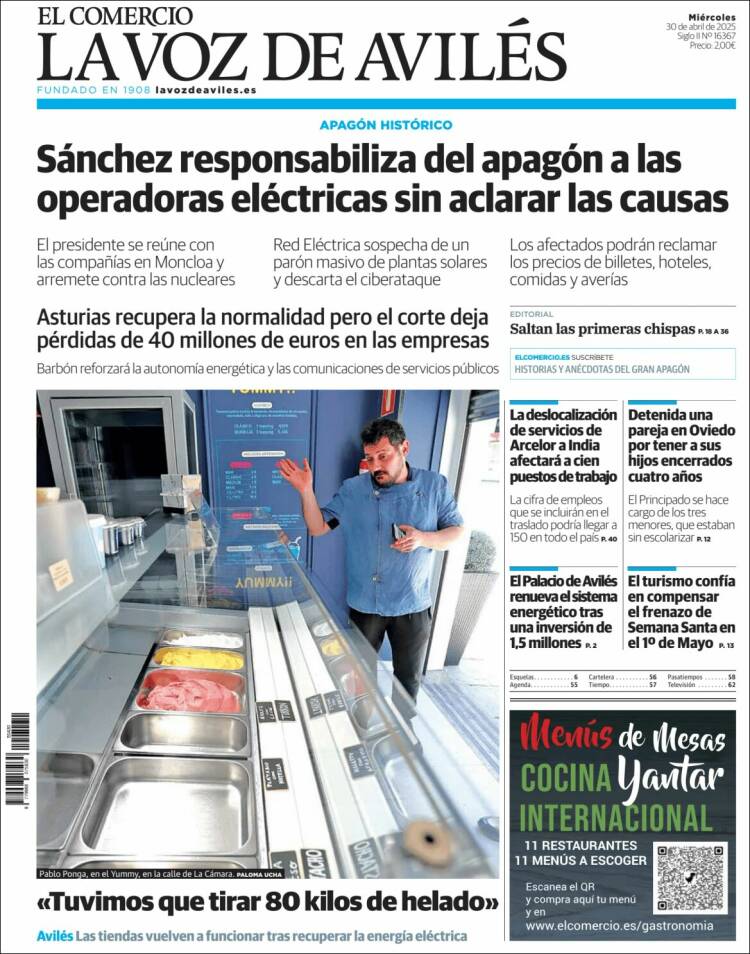 Portada de El Comercio - Avilés (España)