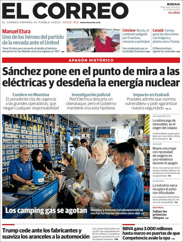 Portada de El Correo (España)