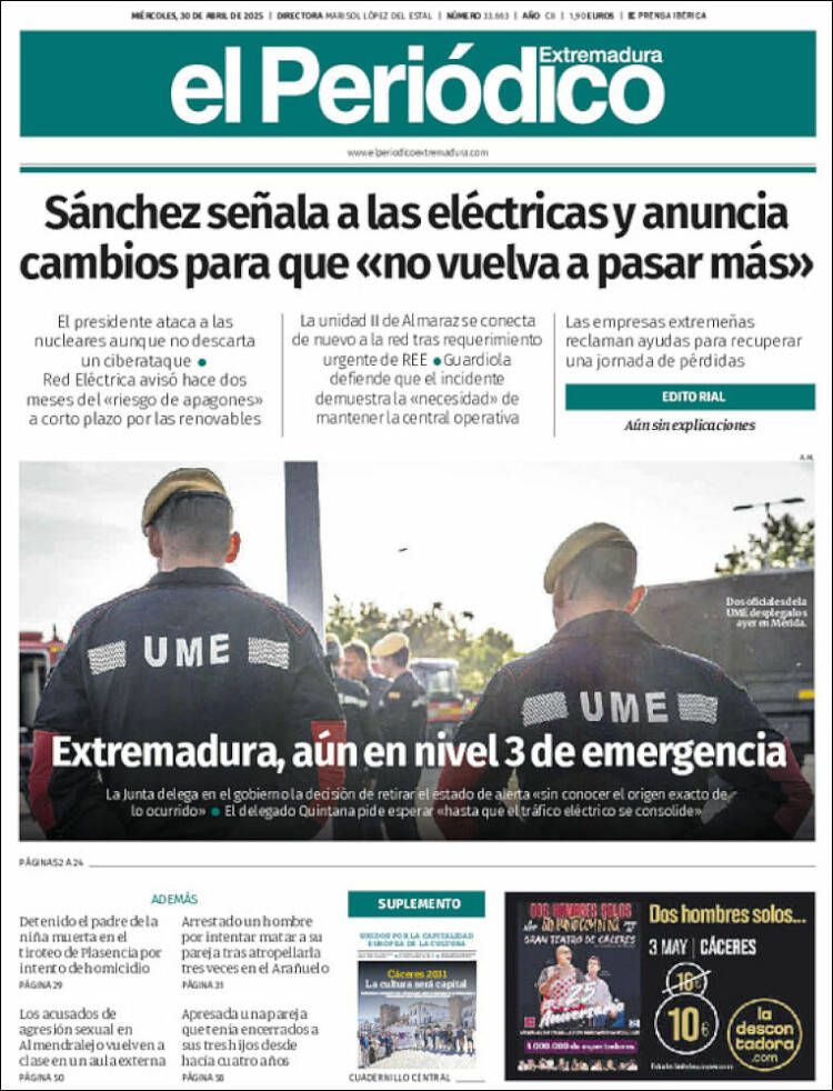 Portada de El Periódico de Extremadura (España)